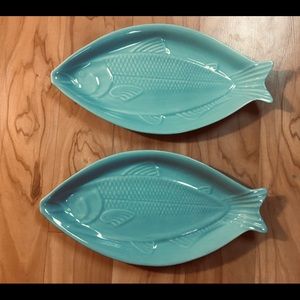 Set of Aqua Ceramic Fish Platters
